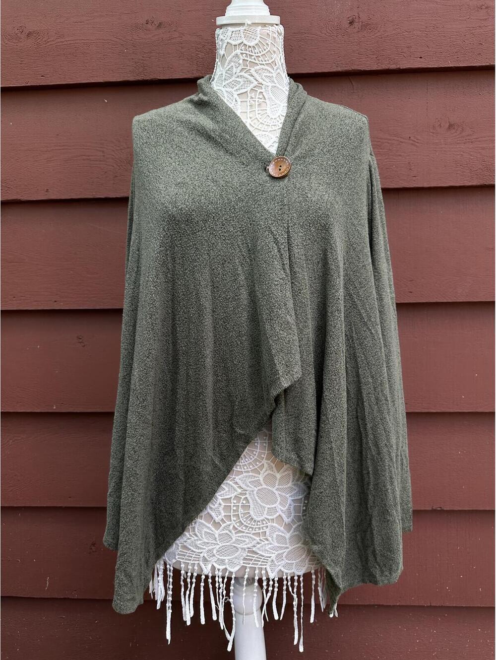 Bo‎ Beau Olive Green Draped Cardigan Boho Fairycore Layered Knit